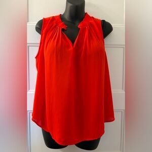 Banana Republic Red Split Neck Pleated Sleeveless Blouse